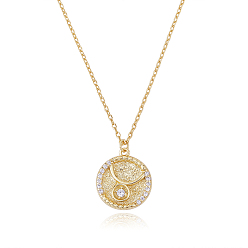 Taurus 925 Sterling Silver 12 Constellation Necklace Gold Horoscope Zodiac Sign Necklace Round Astrology Pendant Necklace with Zircons Birthday Jewelry Gift for Women Men, Taurus, 15-3/8 inch(39cm)