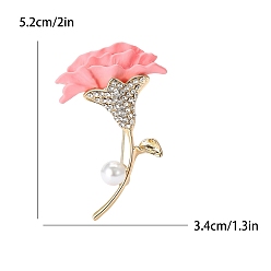 Light Coral Alloy with Cloth Brooches, with Plastic Imitation Pearl, Flower, Light Coral, 52x34mm
