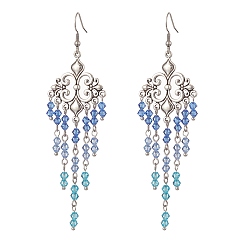 Синий Серьги-люстры с кисточками из стеклянных бусин, 316 длинные серьги из хирургической нержавеющей стали для женщин, синие, 106 мм, штифты : 0.8 мм