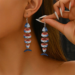 Морской Синий Акриловые серьги-подвески в виде рыбок, платина, Marine Blue, 85x23 мм