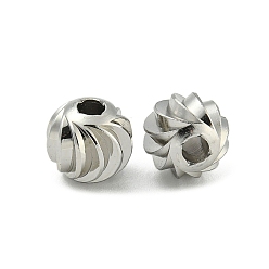 Платина Латунные бусины с реечным покрытием, долговечный, без свинца, без никеля и без кадмия, круглый с текстурой, платина, 8x6 мм, отверстие : 2.5 мм