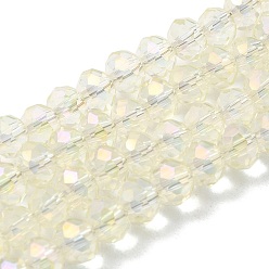 Beige Electroplate Glass Beads Strands, AB Color Plated, Faceted, Rondelle, Beige, 6x4mm, Hole: 1mm, about 85~88pcs/strand, 16.1~16.5 inch(41~42cm)