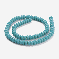 Turquoise K9 Glass Beads Strands, Imitation Jade Glass Beads, Rondelle, Turquoise, 8~8.5x4.5~5mm, Hole: 1.4mm, about 84pcs/Strand, 15.87 inch(40.3cm)