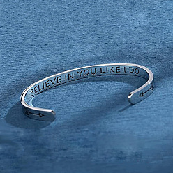 Нержавеющая Сталь Цвет 304 браслеты-манжеты из нержавеющей стали для женщин, со словом, цвет нержавеющей стали, 1/4 дюйм (0.6 см)