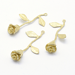 Без Покрытия Латунные подвески, без свинца, без кадмии и без никеля, роза, сырой (без покрытия), 39x15.5x9.5 мм, отверстие : 1.5 мм