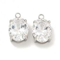 Нержавеющая Сталь Цвет 304 подвески из нержавеющей стали подвески из кубического циркония, овальные амулеты, прозрачные, цвет нержавеющей стали, 12.5x8x5 мм, отверстие : 1.4 мм
