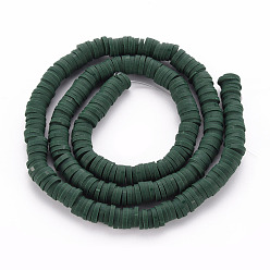 Dark Green Flat Round Eco-Friendly Handmade Polymer Clay Beads, Disc Heishi Beads for Hawaiian Earring Bracelet Necklace Jewelry Making, Dark Green, 6x1mm, Hole: 2mm, about 353~378pcs/strand, 17.7 inch