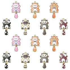 (52) Непрозрачная лаванда 35 шт 7 цвета сплава эмалевые подвески, подвески в форме кошки, золотые, разноцветные, 34x18x1.5 мм, отверстие : 1.8 мм, 5 шт / цвет