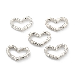 Silver 925 Sterling Silver Spring Gate Rings, Grooved Heart, Silver, 16x11x2.2mm