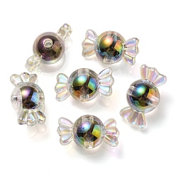 Black UV Plating Rainbow Iridescent Acrylic Beads, Two Tone Bead in Bead, Candy, Black, 15.5x29x15mm, Hole: 3mm