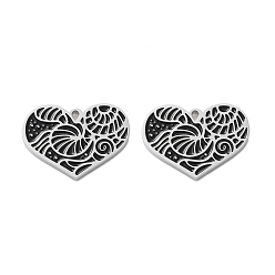Нержавеющая Сталь Цвет 304 подвески из нержавеющей стали с черной эмалью, шарма сердца, цвет нержавеющей стали, 12.5x17x1.5 мм, отверстие : 1 мм