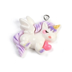 Единорог Подвески из смолы, с железной платиной петлей, единорог, 26x28x7.5 мм, отверстие : 2 мм