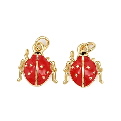 Коровка Латунь прелести, с эмалью и кольцами для прыжков, реальный 18 k позолоченный, без кадмия, без никеля и без свинца, коровка, 14x13x4 мм, отверстие : 3 мм