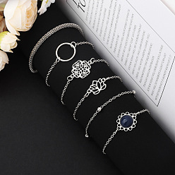 Античное Серебро 6шт 6 стили набор браслетов из сплава и цепи, лотос, cmолой, античное серебро, 7-1/8 дюйм (18 см), 1 шт / стиль