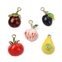 Mixed Shapes 10Pcs 5 Styles Alloy Enamel Pendants, Fruit Charm, Light Gold, Mixed Shapes, 19.5~21.5x12.5~15.5x5~7mm, Hole: 1.4~1.8mm, 2pcs/style