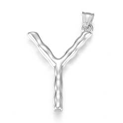 Letter Y Устойчивые к потускнению 304 подвески из нержавеющей стали, бамбуковая буква, цвет нержавеющей стали, letter.y, 52x35x5 мм, отверстие : 5x8 мм