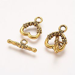 Античное Золото Застежки-пуговицы из сплава в тибетском стиле, античное золото , Сердце: 18x14x3 mm, отверстие : 2.5 мм, бар: 20x8x3 mm, отверстие : 3 мм