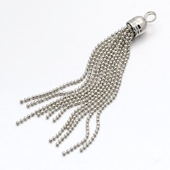 Platinum Brass Tassel Pendant Decorations, Ball Chains, Platinum, 83~90x8mm, Hole: 3.5mm