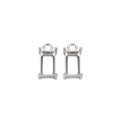Stainless Steel Color Non-Tarnish 304 Stainless Steel Pendant Rhinestone Settings, for Pointed Back Rhinestone, Open Back Bezel, Rectangle, Stainless Steel Color, Tray: 10x5mm, 14.5x7x4mm, Hole: 2mm