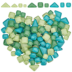 Deep Sky Blue Transparent Glass Cabochons, Mosaic Tiles, for Home Decoration or DIY Crafts, Square & Triangle, Deep Sky Blue, Triangle: 11.5x20x4mm Square: 10x10x5mm, 13.5x13.5x5mm, 120pcs/bag