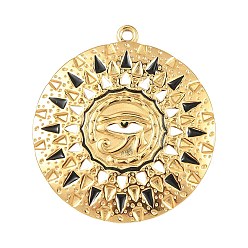 Настоящее золото 18K 304 нержавеющей стальной эмали подвески, плоские круглые амулеты с глазом Гора, вакуумное покрытие pvd, реальный 18 k позолоченный, 43.5x39.5x2.5 мм, отверстие : 2 мм