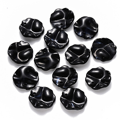 Black Acrylic Pendants, Imitation Gemstone Style, Waved Flat Round, Black, 19.5x19.5x5mm, Hole: 1.8mm, about 650pcs/500g