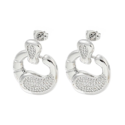 Platinum Crab Claw Rack Plating Brass Micro Pave Cubic Zirconia Dangle Stud Earrings, Long-Lasting Plated, Lead Free & Cadmium Free, Platinum, 26.5x22mm