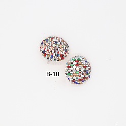 Разноцветный Полукруглые серьги-гвоздики из сплава со стразами, со стеклом, платина, красочный, 40x40 мм