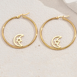 Луна Серьги из 304 нержавеющей стали, золотые, луна, 45x45 мм