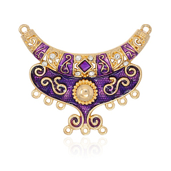 Фиолетовый Золотой тон сплава эмали люстра ссылки, с Кристл AB горный хрусталь, фиолетовые, 53.5x64x6 мм, отверстие : 2 мм