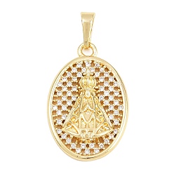 Oval Латунные микро проложить кубического циркония подвески, святое очарование, долговечный, стойки покрытие, без свинца и без кадмия, реальный 18 k позолоченный, прозрачные, овальные, 23.5x15.5x4.5 мм, отверстие : 3x5 мм