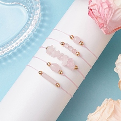 Розовый Кварц 5шт 5 стили браслеты из плетеных бусин из натурального розового кварца, с нейлоновым шнуром, внутренний диаметр: 3-1/4 дюйм (8.4 см)