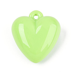 Зелено-Желтый Непрозрачные акриловые подвески, сердце, зеленый желтый, 35.3x32x16 мм, отверстие : 2.5 мм