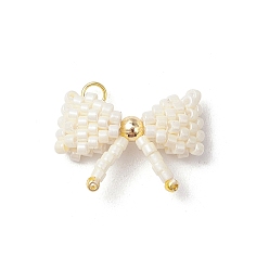 Желтая Старая Ткань  Подвески-бантики из стеклянных бус, с 304 соединительными кольцами из нержавеющей стали и латунными проставками, старое кружево, 22x23x6.5 мм, отверстие : 2.5 мм