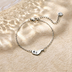 Stainless Steel Color 304 Stainless Steel Polar Bear Link Bracelets, Cable Chain Bracelets for Women, Tarnish Free, Stainless Steel Color, 6.69 inch(17cm)