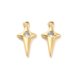 Настоящее золото 18K Латунные микро проложить кубического циркония подвески, крест прелести, реальный 18 k позолоченный, 17.5x9.5x2.5 мм, отверстие : 1.2 мм