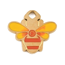 Bees 304 acier inoxydable émail pendentifs, or, charmes d'abeilles, 12x13.5x1.5mm, Trou: 1.7mm