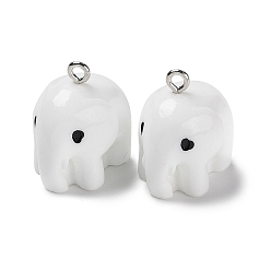 Белый Дым Непрозрачные подвески смолы, Слон прелести, с платиновыми тоновыми железными петлями, серый, 20x15x20 мм, отверстие : 2 мм