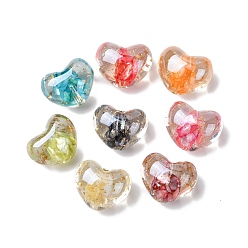 (52) Непрозрачная лаванда Прозрачные смоляные и окрашенные натуральные бусины из ракушек, сердце, золотой фольгой, разноцветные, 18x23.5x15 мм, отверстие : 1.8 мм