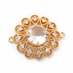 Кристалл Латунь со стеклянными соединителями k9, золотые цветочные ссылки, кристалл, 28.5x23x7 мм, отверстие : 1.6 мм