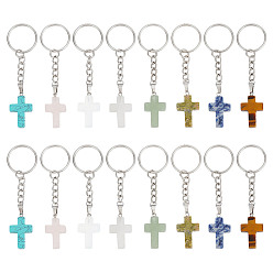 Смешанные камни 16шт 8 стили драгоценный камень крест брелок, с железными разрезными брелоками, 90 мм, 2 шт / стиль