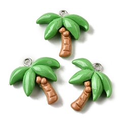 Дерево Подвески из смолы на летнюю тематику, с железной платиной петлей, кокосовая пальма, 22x22.5x6.5 мм, отверстие : 2 мм
