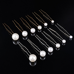 Golden & Silver Wedding Bridal Hair Forks Sets, with U Shape Iron Barrette and ABS Plastic Imitation Pearl, Golden & Silver, 71~84mm, Pin: 1mm, 36pcs/set