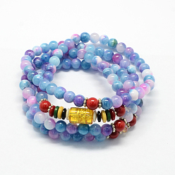 Kornblumenblau 4-Loop-Wrap Buddha Meditation weißer Jade Perlen Armbänder, buddhistisch Halsketten, Kornblumenblau, 700x6 mm, 108 Stk. / Strang, ungefähr 27.5 Zoll
