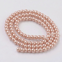 Dark Salmon Eco-Friendly Dyed Glass Pearl Round Beads Strands, Grade A, Cotton Cord Threaded, Dark Salmon, 4~4.5mm, Hole: 0.7~1.1mm, about 104pcs/strand, 15 inch