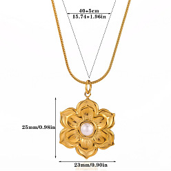 Flower 304 Stainless SteelPendant Necklaces with White Imitation Pearl, Golden, Flower, 15.75 inch(40cm)