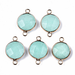 Природный Драгоценный Камень Соединители звеньев белого нефрита, с легкой позолоченной латунной фурнитурой, граненые, плоско-круглые, окрашенная и подогревом, 23~24x15~15x5~6 мм, отверстие : 2 мм