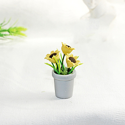 Light Blue Mini Resin Artificial Sunflower Planter Ornaments, Miniature Bonsai, for Dollhouse, Home Display Decoration, Light Blue, 17x37.5mm
