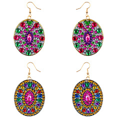 Mixed Color DIY Oval Dangle Earring Making Diamond Painting Kits, Flower Pattern, Mixed Color, Pendant: 48x40mm, 4pcs/bag