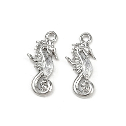 Платина Латунные микро проложить кубического циркония подвески, без кадмия и без свинца, морской конек, платина, 19.5x9x4 мм, отверстие : 1.6 мм